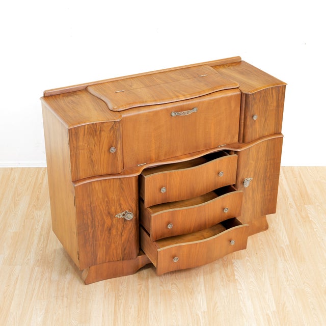 Wood Walnut Liquor Cabinet Credenza by Glendale of London, 1950s For Sale - Image 7 of 12