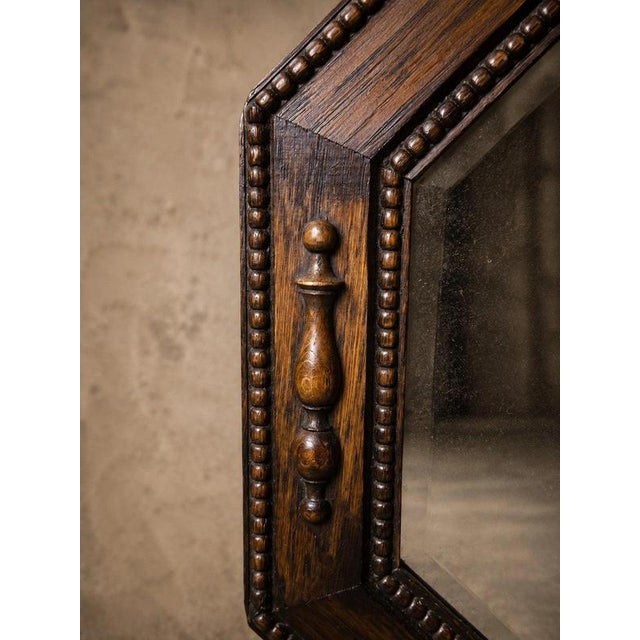 Antique Edwardian Octagonal Dark Oak Wall Mirror with Spindle Detail, 1910 For Sale - Image 4 of 6