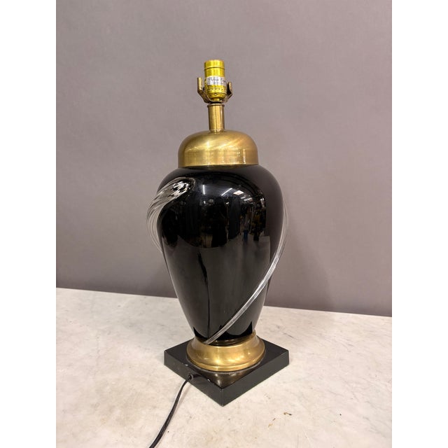Metal 1980s Fredrick Cooper Black & Gold Glass Table Lamp For Sale - Image 7 of 9