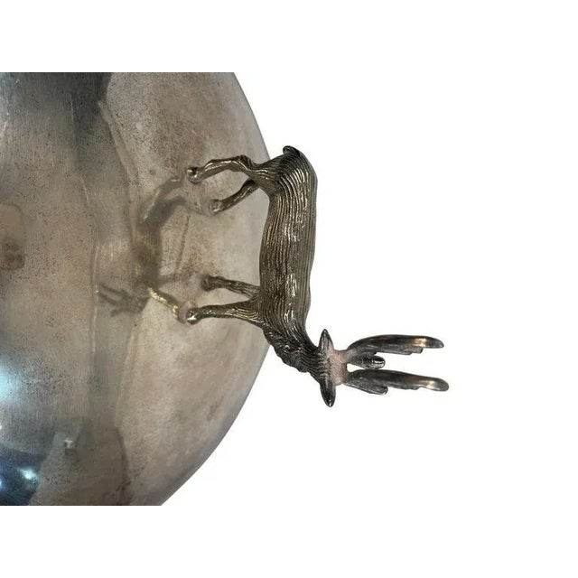 A superb antique silverplate meat platter dome, circa 1890. No maker's mark. This fine silver meat dome has an ornate stag...