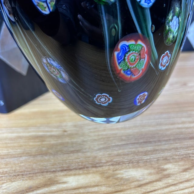 Glass Large Amethyst Blown Art Glass Vase With Millefiori Floral Murrine, 13" For Sale - Image 7 of 11