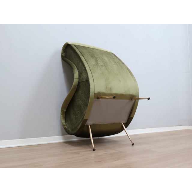 Metal Italian Green Velvet Armchair in the style of Zanuso, 1950s For Sale - Image 7 of 11