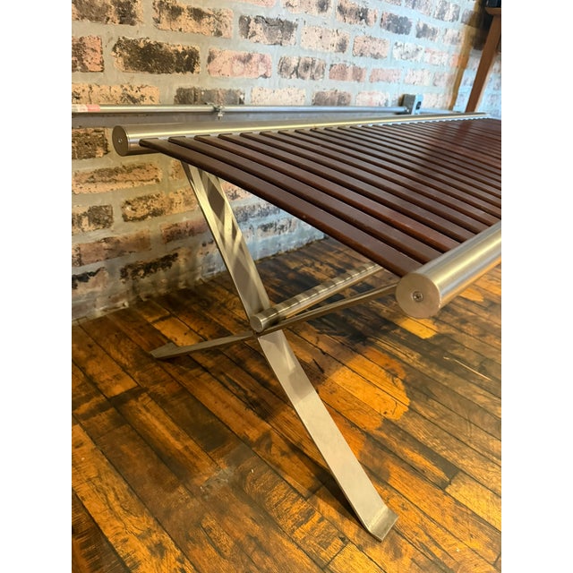 One‑of‑a‑Kind Mahogany Slatted Bench – Custom Brushed Steel Frame Modern Industrial This one‑of‑a‑kind mahogany slatted...
