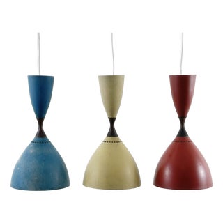 Vintage Diabolo Pendant Lamps by Svend Middelboe for Nordisk Solar, 1950s, Set of 3 For Sale