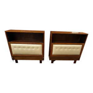 George Nelson for Herman Miller MCM Walnut and Leather Twin Headboards