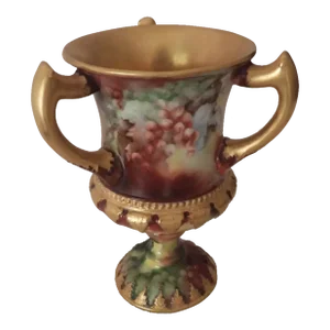 Art Nouveau American Belleek 3 Handled Chalice Cornucopia Grapes Vase 1899-1905