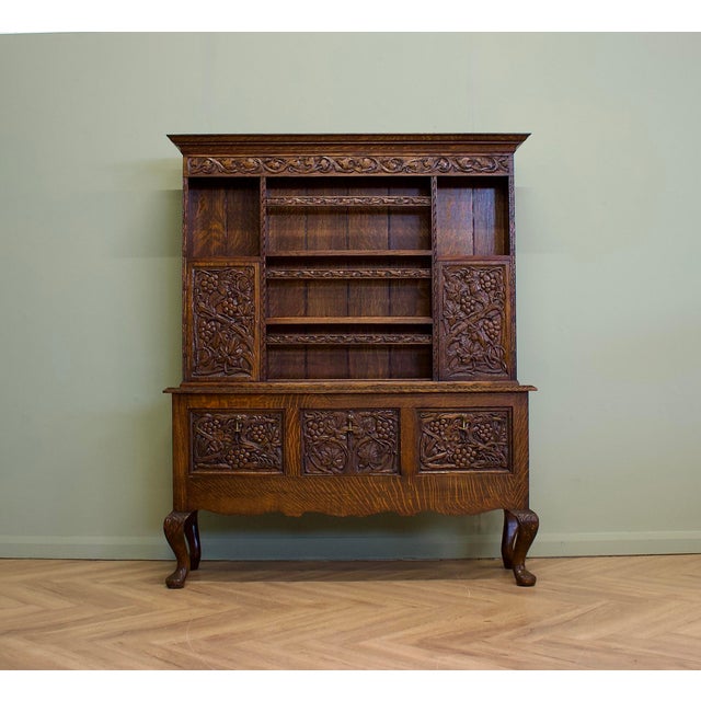 Vintage Jacobean Oak Carved Cabinet Dresser, 1980s For Sale - Image 13 of 13