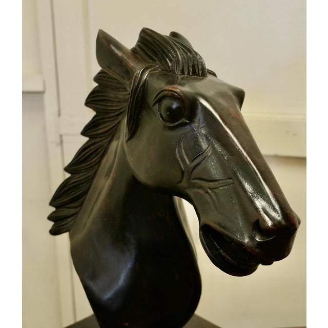 Large Carved Wooden Horse Head, 1950 For Sale - Image 6 of 8