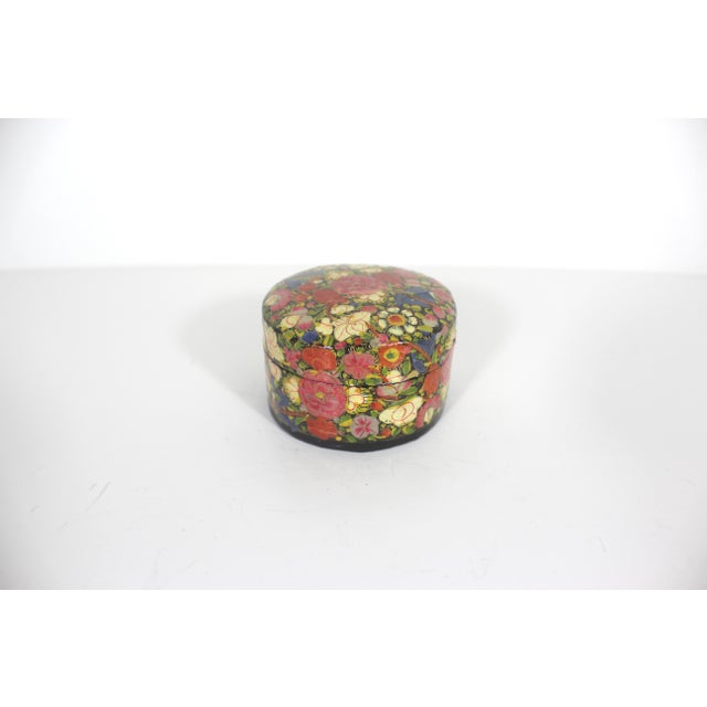 Vintage Hand Painted Kashmir Lacquered Trinket Box For Sale - Image 6 of 8