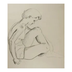 Vintage 1950s Charcoal Study Drawing of Woman