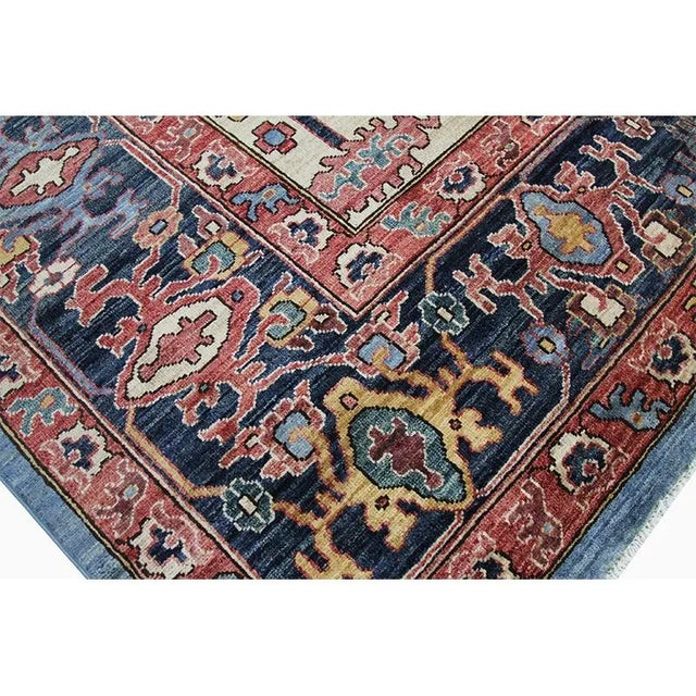 Handwoven Blue/Navy Serapi Style Rug 10'1" X 13'10" For Sale - Image 4 of 10