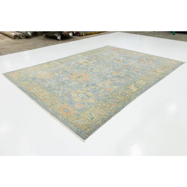 Modern Modern Sultanabad Hand-Knotted Wool Area Rug – Serene Slate Blue & Terracotta For Sale - Image 3 of 11