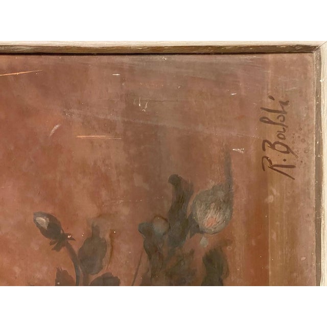 Late 19th Century Raffaele Baldi, Vase of Flowers, 1890, Tempera Painting on Wood, Framed For Sale - Image 5 of 7