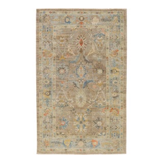 6 X 10 Modern Sultanabad Wool Rug Handmade in Brown With Floral Design For Sale