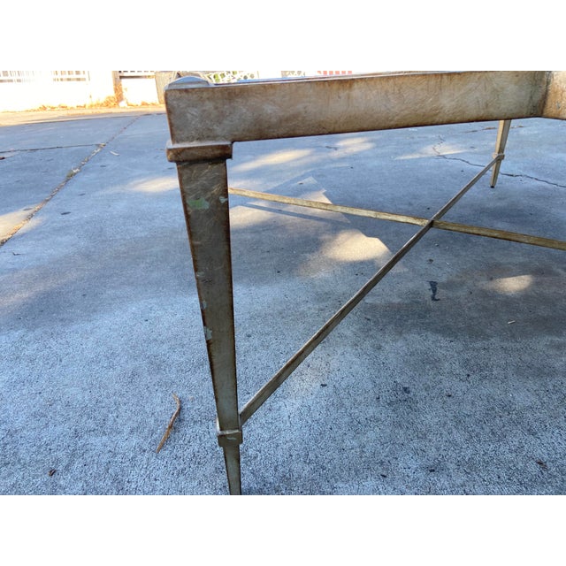Vintage Louis XVI Style Wrought Iron and Antiqued Mirror Glass Top Coffee Table For Sale - Image 12 of 18