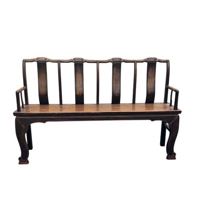Late 19th Century Antique Hand-Carved Solid Elmwood Bench for Mudroom, Entry or Bedroom For Sale - Image 5 of 11