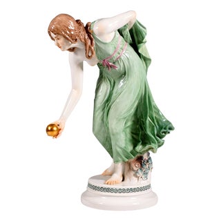Art Nouveau Young Lady Ball Player Figurine by Walter Schott for Meissen, 1924-1934 For Sale