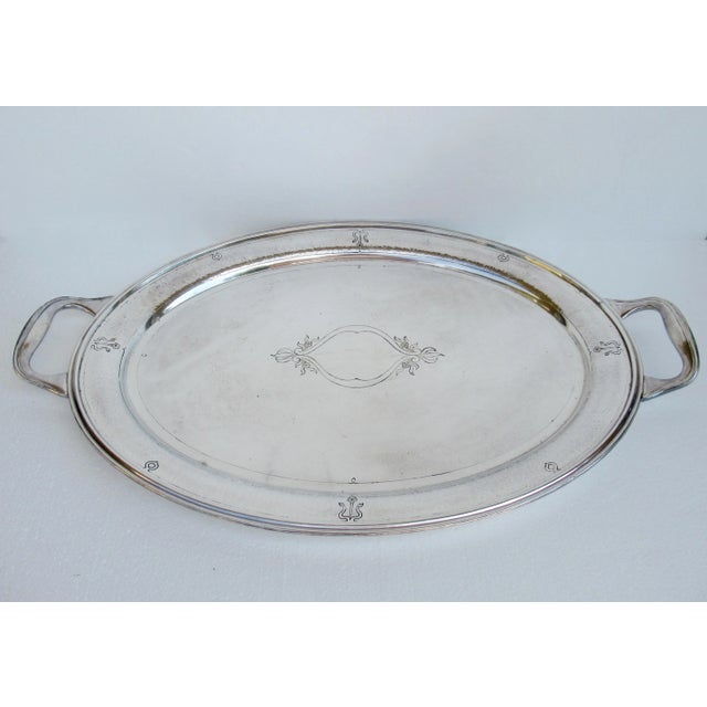 Reed & Barton C.1930's Reed & Barton Silver Plate Moroccan-Style Hammered Oval-Shaped Grand Serving Tray For Sale - Image 4 of 13