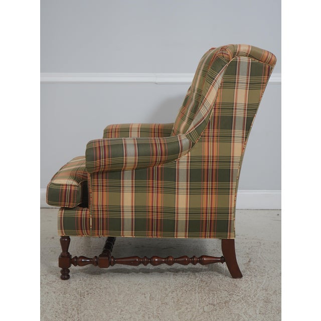 French Country Southwood Plaid Upholstered Country Wing Chair & Ottoman For Sale - Image 3 of 18