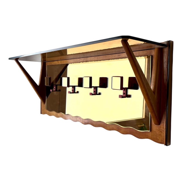 Coat Rack with Mirrored Sections and Glass Hat Shelf For Sale