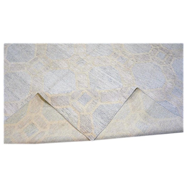 Nepalese Modern Wool & Silk 10X14 Blue, Dark & Light Grey Handmade Area Rug #1143597 For Sale In Houston - Image 6 of 7