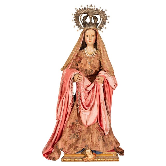 18th Century Colonial Peruvian Maguey Wood Virgin with Silver Crown For Sale - Image 10 of 10