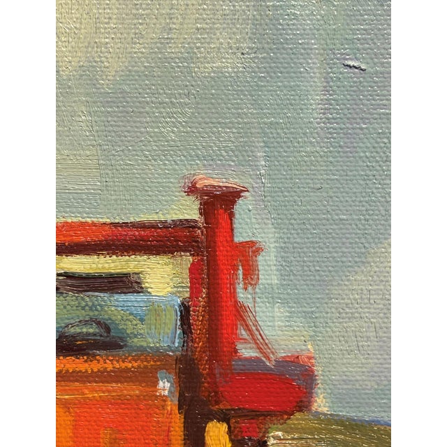 2010s Working Tractor by Samantha Buller | Oil Painting of a red tractor in a grassy landscape. For Sale - Image 5 of 5