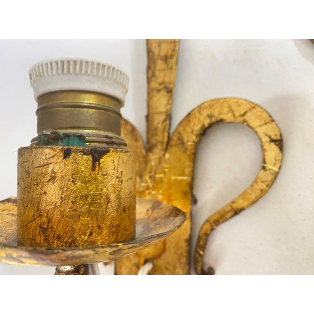 French Gilt Iron Sconces, 20th Century, Set of 2 For Sale - Image 6 of 15