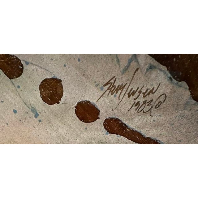 Abstract “Coral Reef" Gold Leaf Acrylic on Paper by Steve Jensen 1983, Framed For Sale - Image 3 of 5