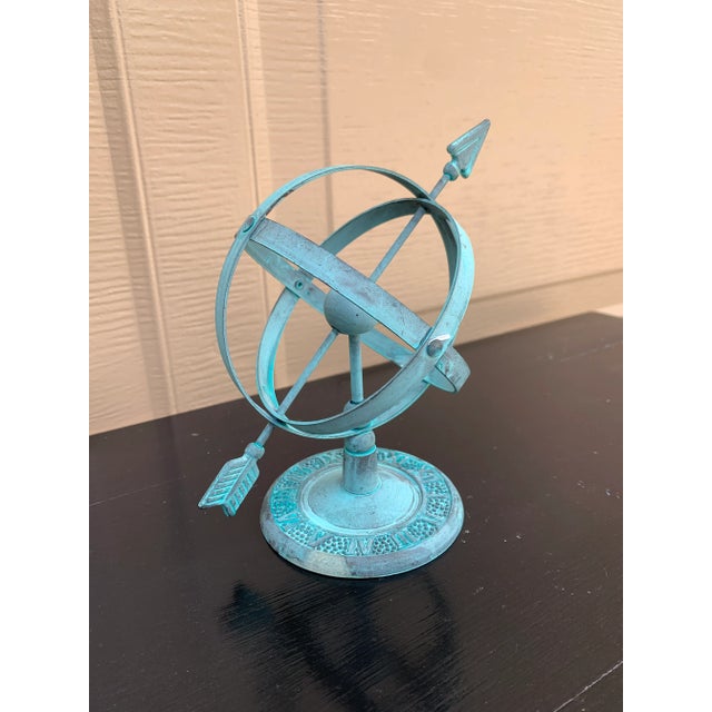 French Country Verdigris Iron Armillary Sphere on Stand – European Garden Accent For Sale - Image 3 of 7