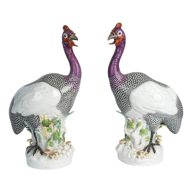 Napoleon Guinea Fowl Figurines in Porcelain from Samson, Paris, 19th Century, Set of 2 For Sale
