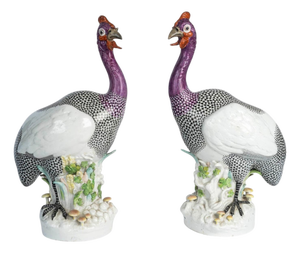 Napoleon Guinea Fowl Figurines in Porcelain from Samson, Paris, 19th Century, Set of 2