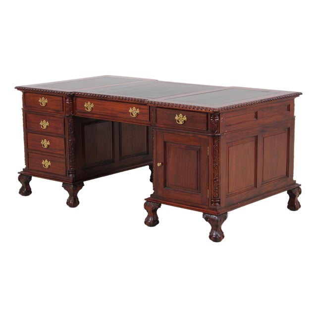 Chippendale Style Ball & Claw Mahogany Partners Desk For Sale