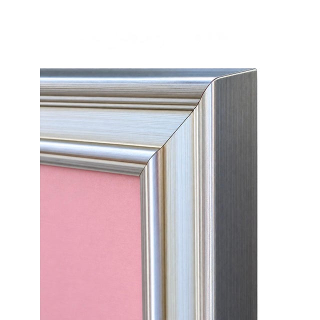 2010s Blush Pink Chinoiserie Silk Wallpaper Panel Diptych "Bird & Bamboo" Framed in Silver Leaf, a Pair For Sale - Image 5 of 5