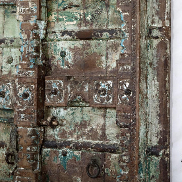 Indian Antique Indian Painted Teakwood Gujarati Door For Sale - Image 3 of 9