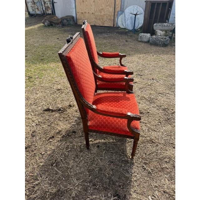 Brown Large 19th Century Velour French Louis XVI Bergere or Armchair- A Pair For Sale - Image 8 of 14