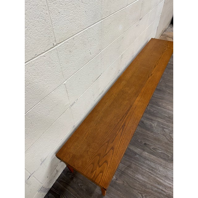 Mid-Century Modern Vintage Mid Century Modern 84 Inch Solid Oak Bench For Sale - Image 3 of 12