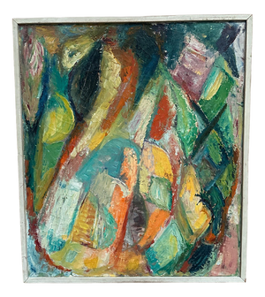 Abstract Composition, 1950s, Oil on Canvas, Framed