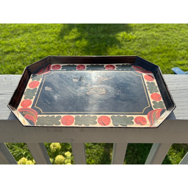 Metal Early 20th Century Octagonal Toile Receiving Tray - Hand Painted With Faux Finish Elements For Sale - Image 7 of 7