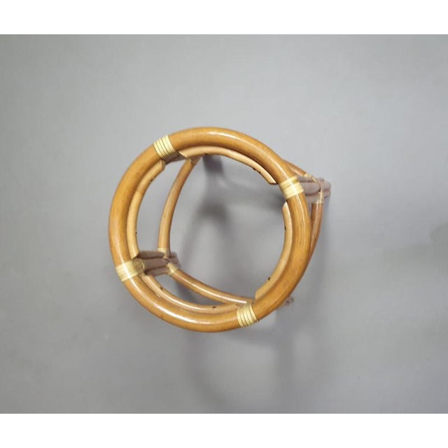 Bamboo Stools with Leather Seats, 1970s, Set of 3 For Sale - Image 12 of 15