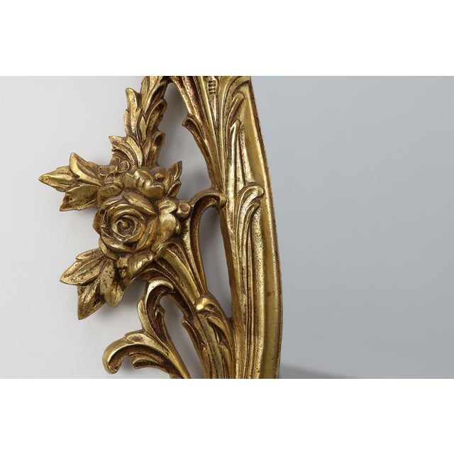 Gold 20th Century Louis XVI Ornate Metal Wall Mirror with Rococo Flourishes, France, 1950s For Sale - Image 8 of 11