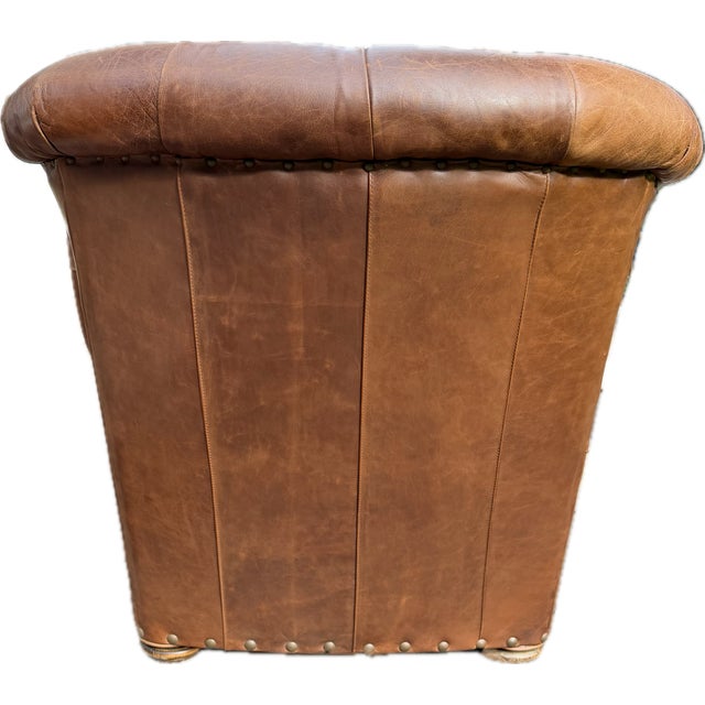 Cigar Leather Restoration Hardware Chair & Coordinating Ottoman, a Pair For Sale - Image 12 of 18