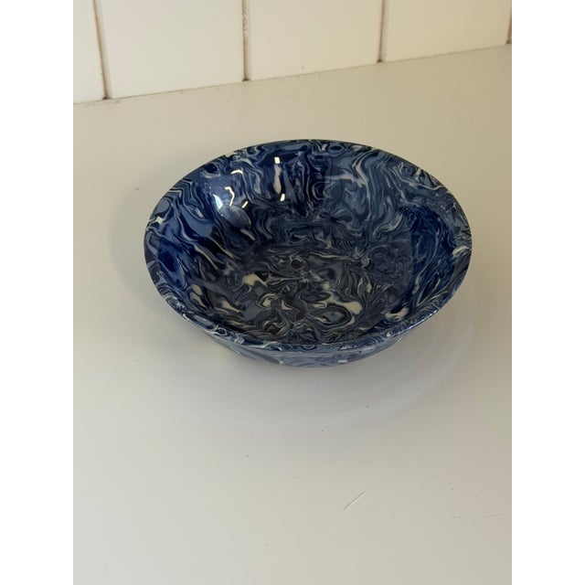Early 21st Century Signed Christine Jouval Blue Aptware Marbled Bowl For Sale - Image 5 of 6