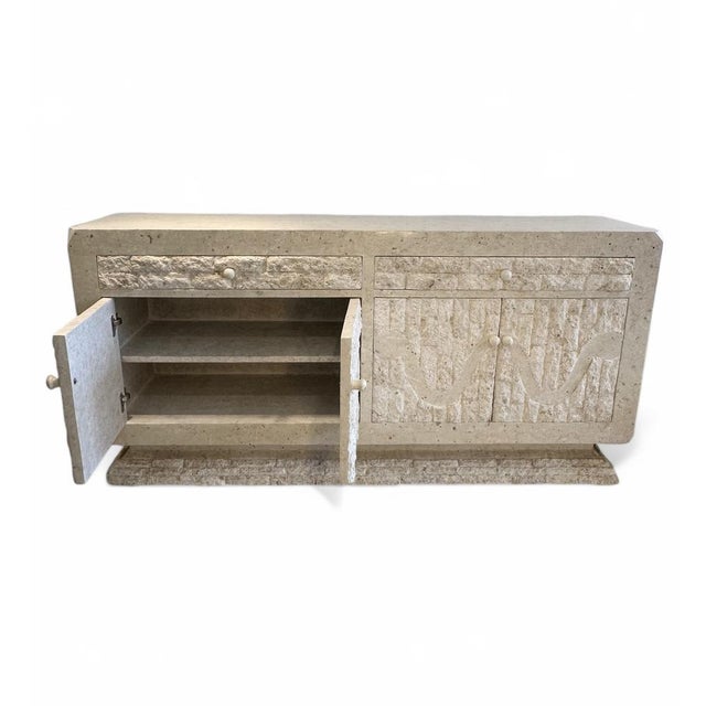 Travertine Tessellated Stone Sideboard by Renoir, 1980 For Sale - Image 4 of 15