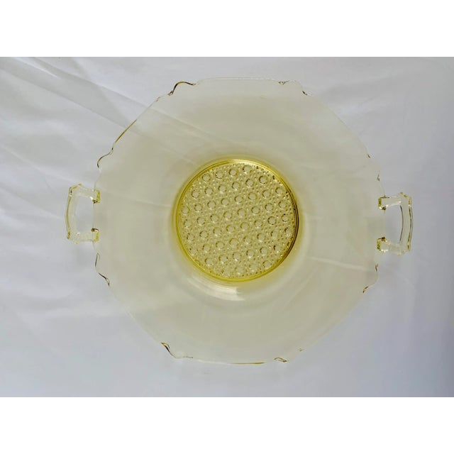 1930s Topaz (bright yellow) depression glass serving tray made by Lancaster Co. The center part has a stunning, caned...