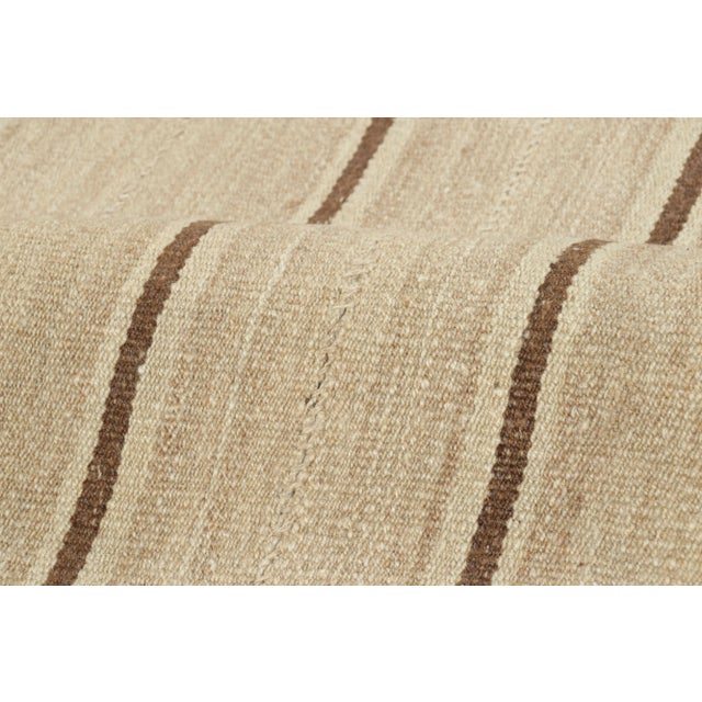 Vintage Persian Bidjar Kilim, Pinstripe Design in Beige and Chocolate - Rug & Kilim For Sale In New York - Image 6 of 7