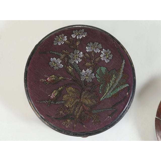 English Antique Collection (3) English Beaded Needlepoint Ladies Ottoman or Footstools For Sale - Image 3 of 12