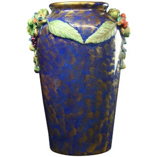 Large Italian Majolica Umbrella Stand Vase For Sale
