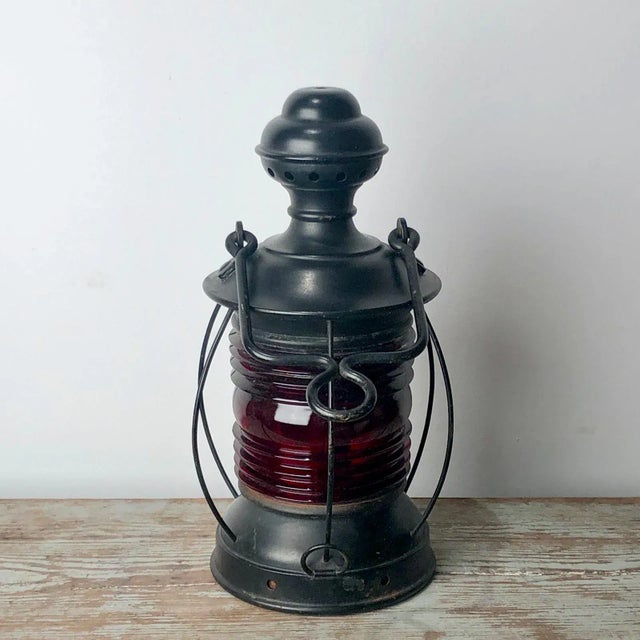 1900 Red Glass Ship's Lanterns - a Pair For Sale - Image 4 of 5