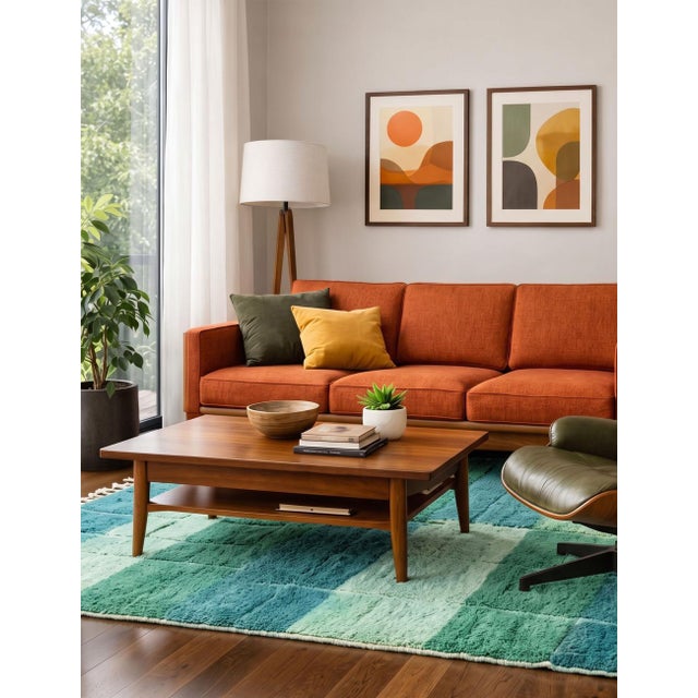 Boujad Rug | Handwoven Berber Wool Rug with Blue and Green Patchwork Design This beautiful Boujad rug features a...